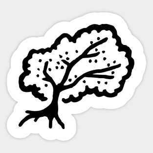 Windy Black and White Tree Doodle Art Sticker